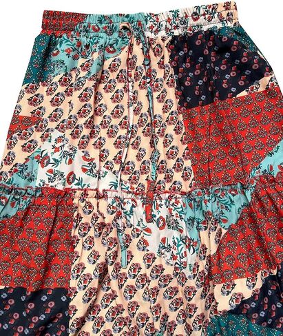 ADWAXDA Womens Boho Maxi Skirt, Floral Print Flowy High Waist Tiered Pleated Long Skirt with Pockets in Kuwait