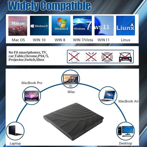 External Blu-ray Drives DVD/CD/BD Player for Laptop USB 3.0 Type-C Portable CD DVD Burner Reader 3D Optical Bluray Drive Compatible with Windows XP/7/8/10/11 Macos for MacBook Laptop Desktop in Kuwait