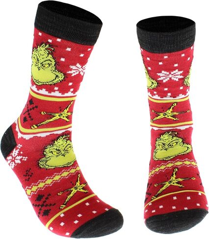 Dr Seuss The Grinch Adult Ugly Sweater Grinchmas Holiday Crew Socks 1 Pair for Men and Women (Sock Size 10-13) in Saudi Arabia