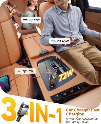 [2025 Ultra-Slim, 70% Less Space] Car Charger for iPhone 16 Pro Fast Charging, Retractable Car Charger USB C 57W Type C Car Adapter for iPhone16 15 Pro Max, Travel Essentials Gifts for Women Men in Kuwait