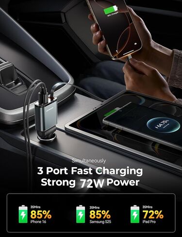 [2025 Ultra-Slim, 70% Less Space] Car Charger for iPhone 16 Pro Fast Charging, Retractable Car Charger USB C 57W Type C Car Adapter for iPhone16 15 Pro Max, Travel Essentials Gifts for Women Men in Kuwait