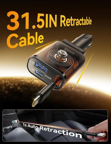 [2025 Ultra-Slim, 70% Less Space] Car Charger for iPhone 16 Pro Fast Charging, Retractable Car Charger USB C 57W Type C Car Adapter for iPhone16 15 Pro Max, Travel Essentials Gifts for Women Men in Kuwait