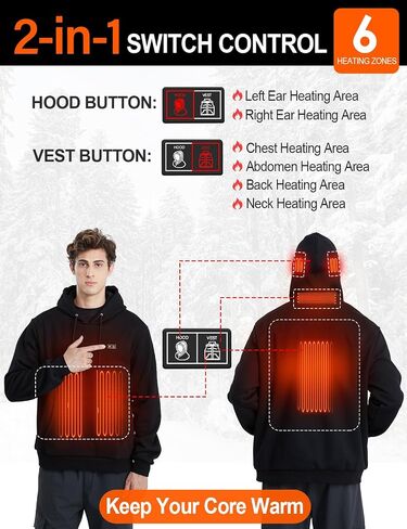 Heated Hoodie for Women Men with Rechargeable Battery Pack 7.4V 12000mAh, Unisex Pullover Heated Sweatshirt in Saudi Arabia