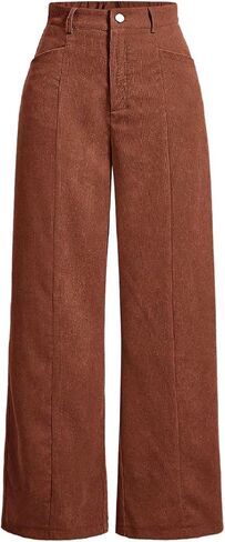 Floerns Women's Corduroy Elastic High Waisted Baggy Pants Straight Leg Work Trousers in Saudi Arabia