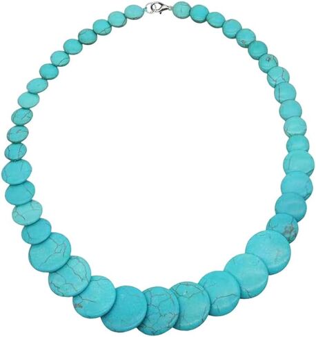 Bohemian Round Disc Choker Necklace for Women Colorful Turquoise Ball Beaded Birthstone Pendant Necklaces Adjustable Chain Handmade Stone Holiday Carnival Party Y2K Jewelry 22" in Saudi Arabia