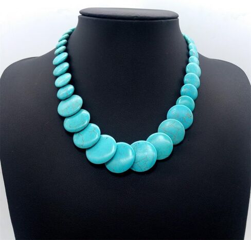 Bohemian Round Disc Choker Necklace for Women Colorful Turquoise Ball Beaded Birthstone Pendant Necklaces Adjustable Chain Handmade Stone Holiday Carnival Party Y2K Jewelry 22" in Saudi Arabia