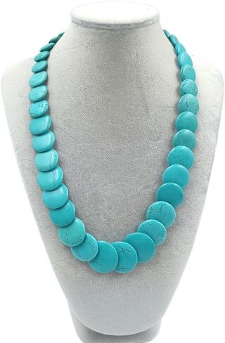 Bohemian Round Disc Choker Necklace for Women Colorful Turquoise Ball Beaded Birthstone Pendant Necklaces Adjustable Chain Handmade Stone Holiday Carnival Party Y2K Jewelry 22" in Saudi Arabia
