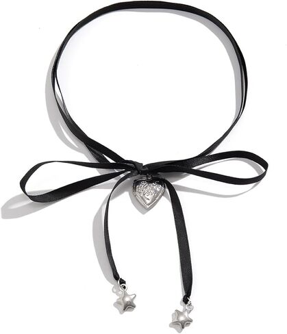 Pearl Ribbon Bow Choker Necklaces Y2k Coquette Pearl Necklace with Heart Bow Necklace for Women in Saudi Arabia