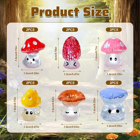 12Pcs Cute Mini Mushroom Car Rearview Mirror Ornaments Fun Dashboard Decorations, Kawaii Car Interior Accessories for Women Gifts, Colored in Saudi Arabia