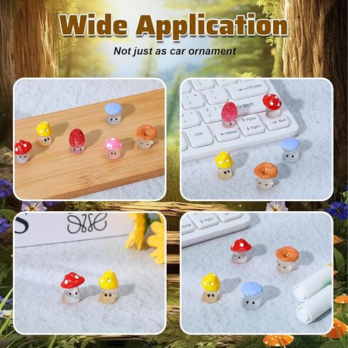 12Pcs Cute Mini Mushroom Car Rearview Mirror Ornaments Fun Dashboard Decorations, Kawaii Car Interior Accessories for Women Gifts, Colored in Saudi Arabia