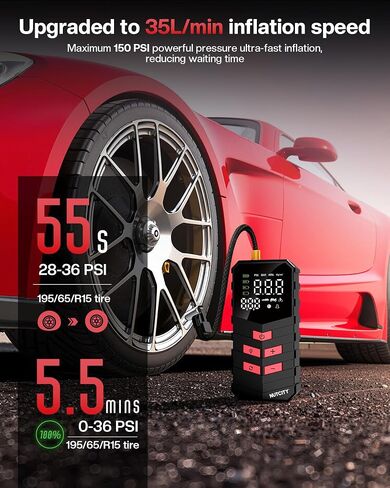 Tire Inflator, 16000mAH & 150PSI Tire Air Compressor, Equipped With a Pressure Gauge Pump For Inflatables, Pocket Compressor for Cars/Bikes in Saudi Arabia