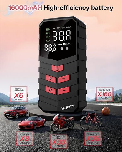 Tire Inflator, 16000mAH & 150PSI Tire Air Compressor, Equipped With a Pressure Gauge Pump For Inflatables, Pocket Compressor for Cars/Bikes in Saudi Arabia
