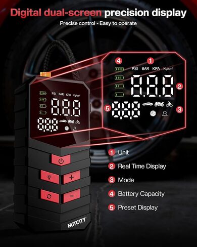 Tire Inflator, 16000mAH & 150PSI Tire Air Compressor, Equipped With a Pressure Gauge Pump For Inflatables, Pocket Compressor for Cars/Bikes in Saudi Arabia