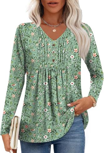 المرأة قمصان طويلة الأكمام خريف شتاء بلايز متأنق عادية تونك القمم العصرية تي شيرت وتتسابق S-3XL in Kuwait