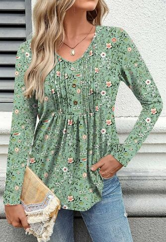 المرأة قمصان طويلة الأكمام خريف شتاء بلايز متأنق عادية تونك القمم العصرية تي شيرت وتتسابق S-3XL in Kuwait