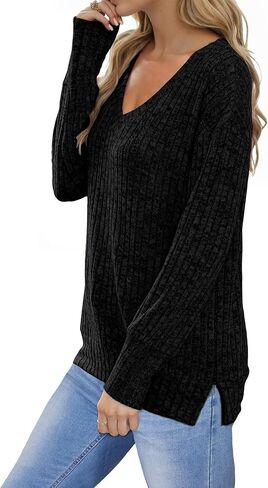 Buauty Womens Tunics Sweaters Tops V Neck Long Sleeve Fall Winter Spring Shirts, Lightweight Sweaters Dressy Casual Trendy in Saudi Arabia