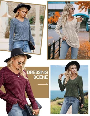 Buauty Womens Tunics Sweaters Tops V Neck Long Sleeve Fall Winter Spring Shirts, Lightweight Sweaters Dressy Casual Trendy in Saudi Arabia