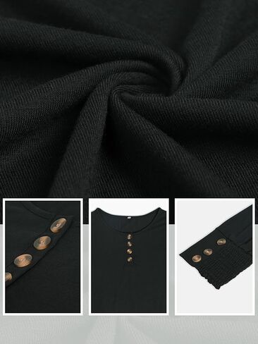 Anbech Long Sleeve Shirts for Women Blouses Henley Tops Crew Neck Business Tunic Tops Smocked Cuffs with Buttons in Kuwait