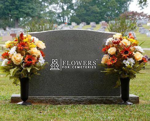 Sympathy Silks Artificial Cemetery Flowers – Realistic, Outdoor Grave Decorations - Non-Bleed Colors- Burgundy Peony and Orange Daisy Bouquet for Cemetery-vase Sold Separately in Saudi Arabia