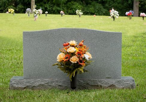 Sympathy Silks Artificial Cemetery Flowers – Realistic, Outdoor Grave Decorations - Non-Bleed Colors- Burgundy Peony and Orange Daisy Bouquet for Cemetery-vase Sold Separately in Saudi Arabia