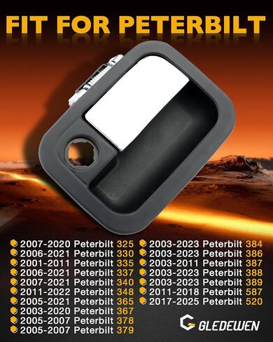 Driver Door Handle, Compatible with 2005-2020 Kenworth, 2001-2025 Peterbilt, Chrome Exterior Front Left Driver side Door Handle w/ Key Hole, Replace# 760-5403, R56-1025L, 42766, Outside Hanlde Part in Saudi Arabia
