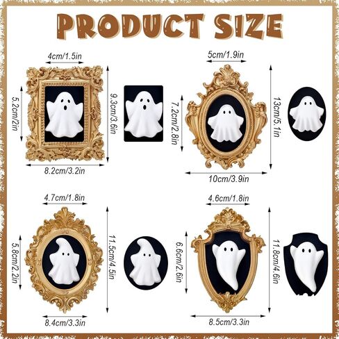4 Pcs Halloween 3D Ceramic Ghosts with Vintage Resin Framed Mini Cute Sculpture Statue Wall Decoration Small Scary Ghost Figurine Halloween Sculptures for Wall Living Room Bedroom Home Decor in Saudi Arabia