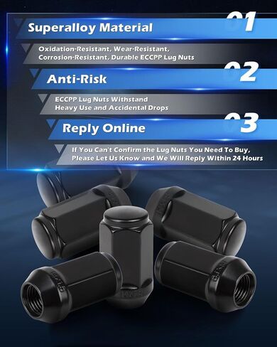 ECCPP 24PCS Lug Nuts M14x1.5 Black Closesd End Lug Nuts Set 1.8" Length 7/8" Hex Bulge Acorn Aftermarket Wheel Tire Nuts Fit for Chevrolet for Avalanche for Blazer for Silverado 1500 for Express 1500 in Saudi Arabia