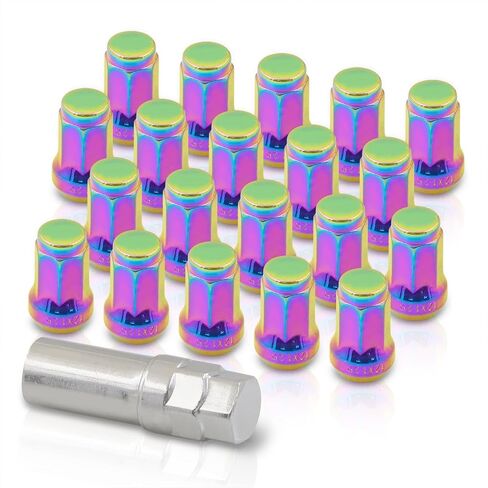 موزعو AJP 20 قطعة صواميل ألومنيوم M12x1.25 ذات نهاية مغلقة، 20 قطعة M12 x 1.25 مم مجموعة صواميل عروة على طراز الجوزة + محول قفل وجنوط عجلات مقبس مفاتيح JDM VIP Kit Neo Chrome in Saudi Arabia