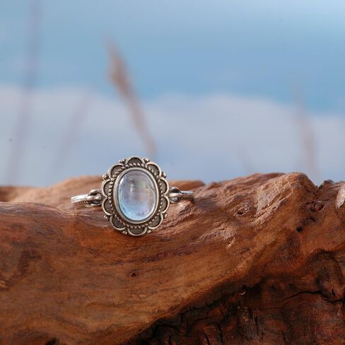 S925 Silver Aquamarine Ring 8 * 6mm Oval Cut March Birthstone Vintage Floral Design Adjustable Bands Boho Jewelry Promise Gifts in Saudi Arabia