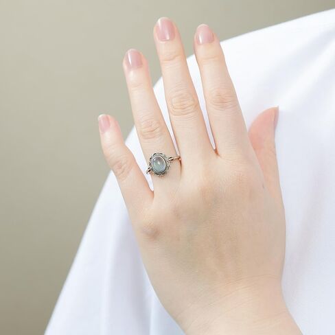 S925 Silver Aquamarine Ring 8 * 6mm Oval Cut March Birthstone Vintage Floral Design Adjustable Bands Boho Jewelry Promise Gifts in Saudi Arabia