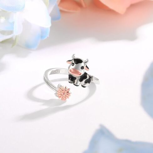 Sterling Silver Cow Adjustable Ring - CZ Cute Farm Animal Jewelry Gifts for Women in Saudi Arabia