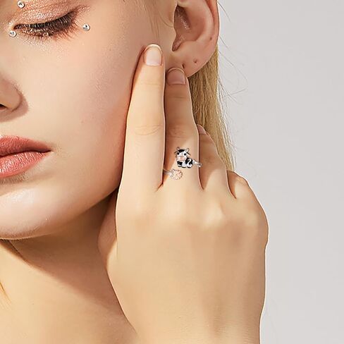 Sterling Silver Cow Adjustable Ring - CZ Cute Farm Animal Jewelry Gifts for Women in Saudi Arabia