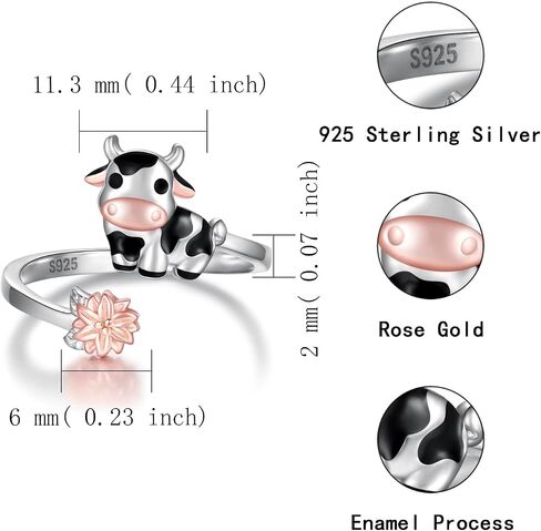 Sterling Silver Cow Adjustable Ring - CZ Cute Farm Animal Jewelry Gifts for Women in Saudi Arabia