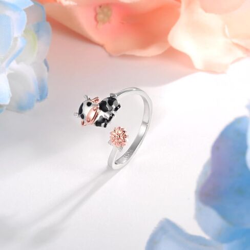 Sterling Silver Cow Adjustable Ring - CZ Cute Farm Animal Jewelry Gifts for Women in Saudi Arabia