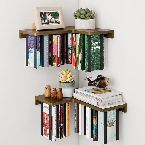 3-Tier Corner Wall Shelf - Wooden Rattan Wall Shelf, Floating Corner Shelves Wall Mounted, Zig Zag Hanging Shelves for Wall, Boho Decorative Wall Shelves for Bedroom, Living Room & Bathroom in Saudi Arabia