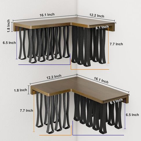 3-Tier Corner Wall Shelf - Wooden Rattan Wall Shelf, Floating Corner Shelves Wall Mounted, Zig Zag Hanging Shelves for Wall, Boho Decorative Wall Shelves for Bedroom, Living Room & Bathroom in Saudi Arabia