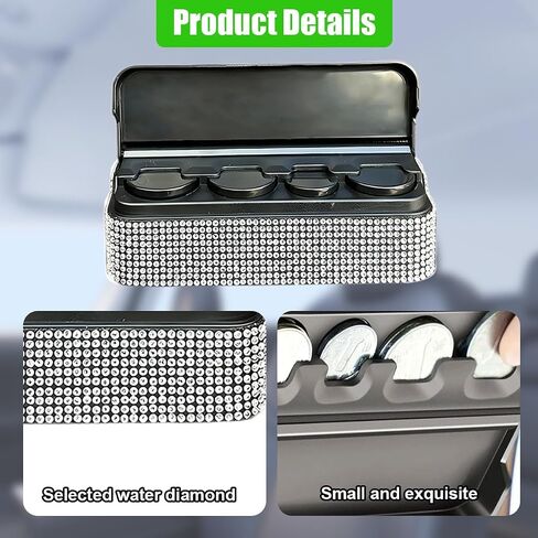 Bling Coin Holder for Car, Portable Crystal Rhinestone Automotive Coin Change Organizer with 4 Compartments, Universal Sparkling Cars Storage Box Money Dispenser for Vehicles (White) in Saudi Arabia