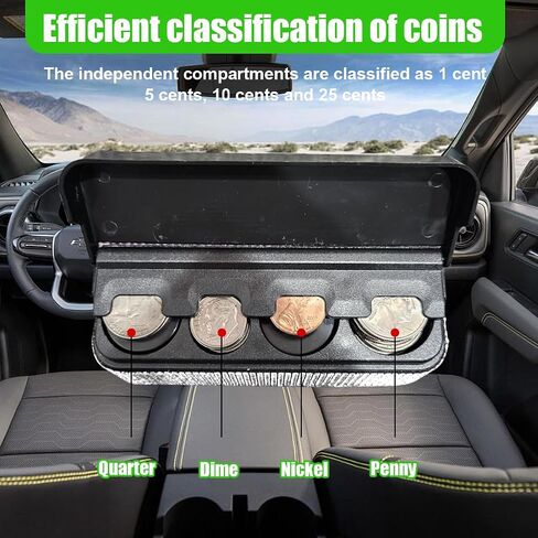 Bling Coin Holder for Car, Portable Crystal Rhinestone Automotive Coin Change Organizer with 4 Compartments, Universal Sparkling Cars Storage Box Money Dispenser for Vehicles (White) in Saudi Arabia