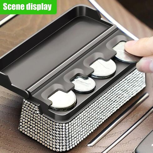 Bling Coin Holder for Car, Portable Crystal Rhinestone Automotive Coin Change Organizer with 4 Compartments, Universal Sparkling Cars Storage Box Money Dispenser for Vehicles (White) in Saudi Arabia