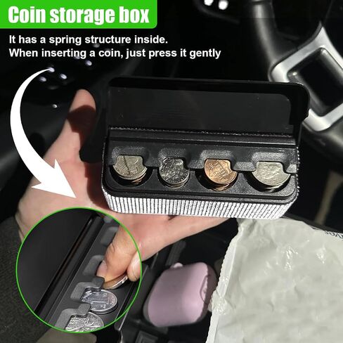 Bling Coin Holder for Car, Portable Crystal Rhinestone Automotive Coin Change Organizer with 4 Compartments, Universal Sparkling Cars Storage Box Money Dispenser for Vehicles (White) in Saudi Arabia