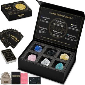 DAILYMOON 12 Zodiac Signs Crystals Gift Set with 50 Oracle Cards & 6 Healing Crystals - Natural Healing Stones for Women & All Occasions, The Astrology Birthstone with Horoscope Box Set (Libra) in Saudi Arabia