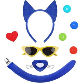 5 Pcs Blue Cat Costume Include Cat Ear Headband,Tail,Nose,Sticker and Glasses for Men Women Halloween Party Dress Up in Saudi Arabia