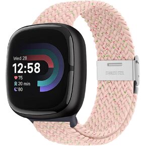 Wristband Compatible with Fitbit Versa 4/Versa 3/Sense 2/Sense1 Bands - Durable Stretchy Nylon Strap with Stainless Steel Hook for Men & Women in Kuwait