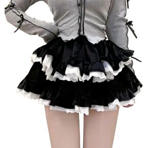 HAIRUO Lolita Tiered Mini Skirt,Women Black White Skorts,Layered Ruffle Cute Mini Kawaii Skirts for Women/Teen Girls in Saudi Arabia