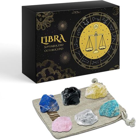 DAILYMOON 12 Zodiac Signs Crystals Gift Set with 50 Oracle Cards & 6 Healing Crystals - Natural Healing Stones for Women & All Occasions, The Astrology Birthstone with Horoscope Box Set (Libra) in Saudi Arabia