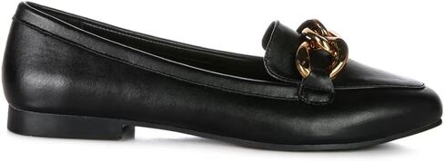 Chunky Metal Chain Faux Leather Loafers in Saudi Arabia