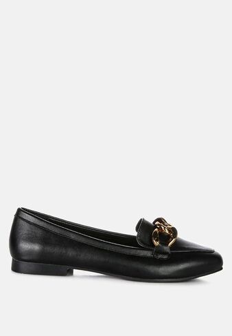 Chunky Metal Chain Faux Leather Loafers in Saudi Arabia