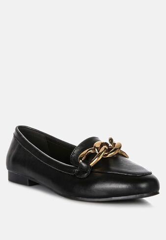 Chunky Metal Chain Faux Leather Loafers in Saudi Arabia
