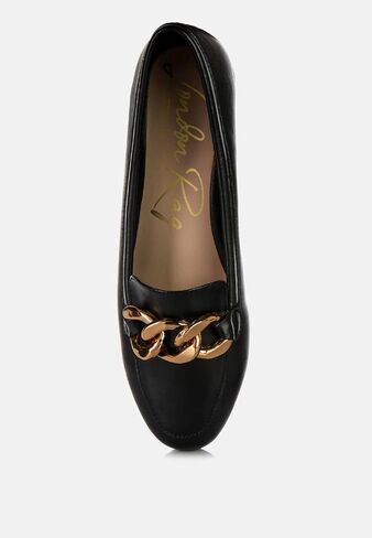 Chunky Metal Chain Faux Leather Loafers in Saudi Arabia
