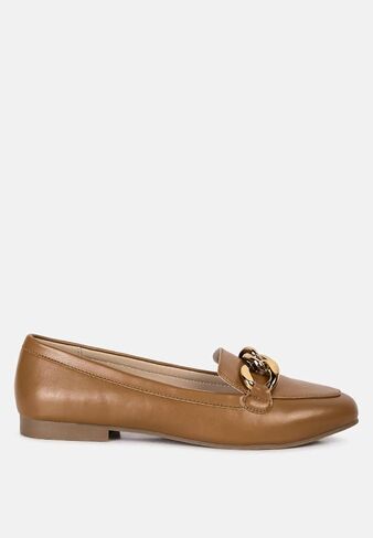 Chunky Metal Chain Faux Leather Loafers in Saudi Arabia